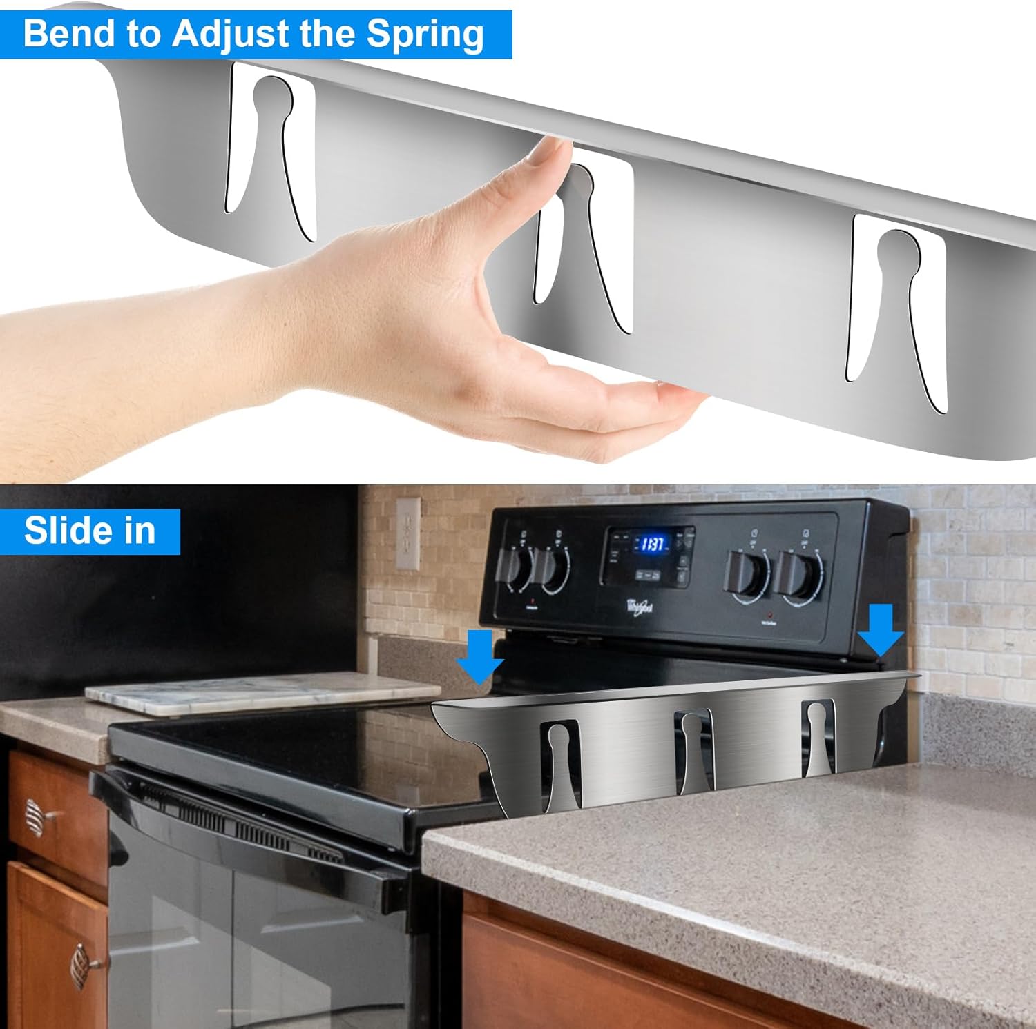 Stove Cover, Stove Guard, Stainless Steel Stove Gap Covers, Heat Resistant & Easy to Clean Stove Counter Gap Cover, Kitchen Stove Counter Gap Cover Eliminates Gap Between Counter & Appliances (2 pcs)